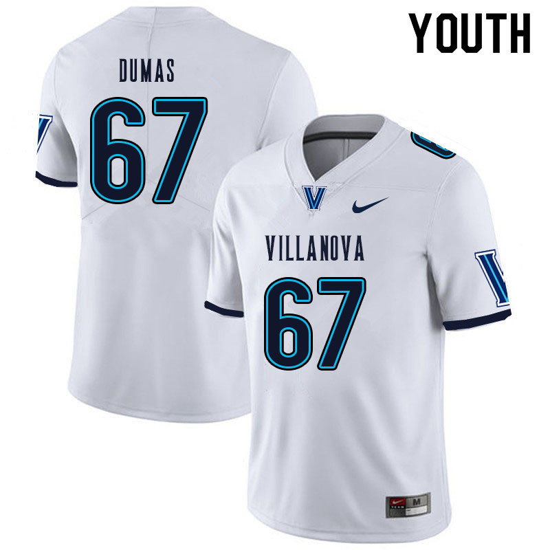 Youth #67 MJ Dumas Villanova Wildcats College Football Jerseys Sale-White - Click Image to Close